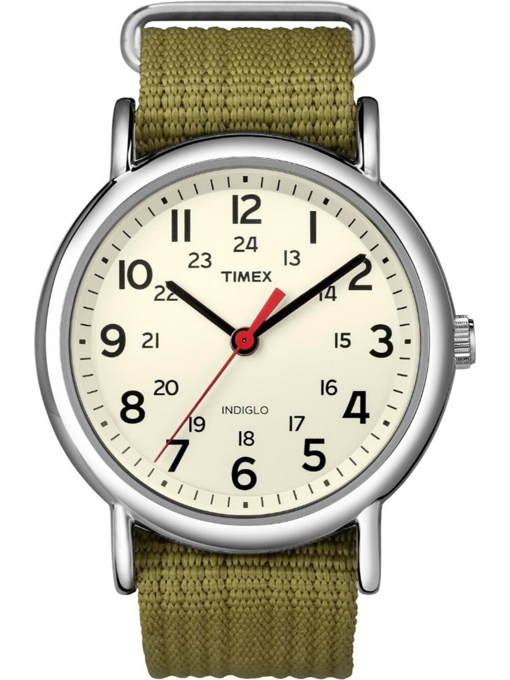 Unisex Green/Cream Adjustable Durable Nylon Fabric Slip Through Strap Watch